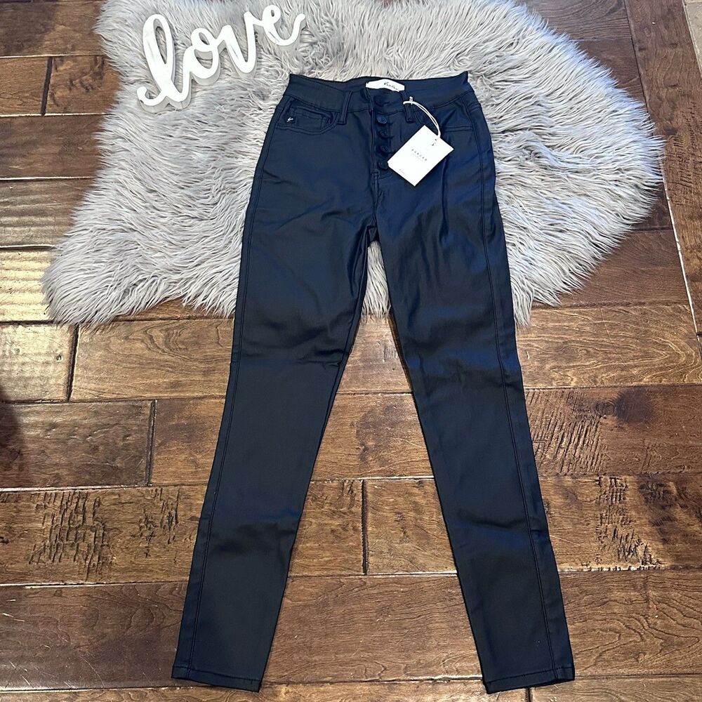 Kancan Autumn High Rise Faux Leather Ankle Skinny Pants Size 26/5 Black New
